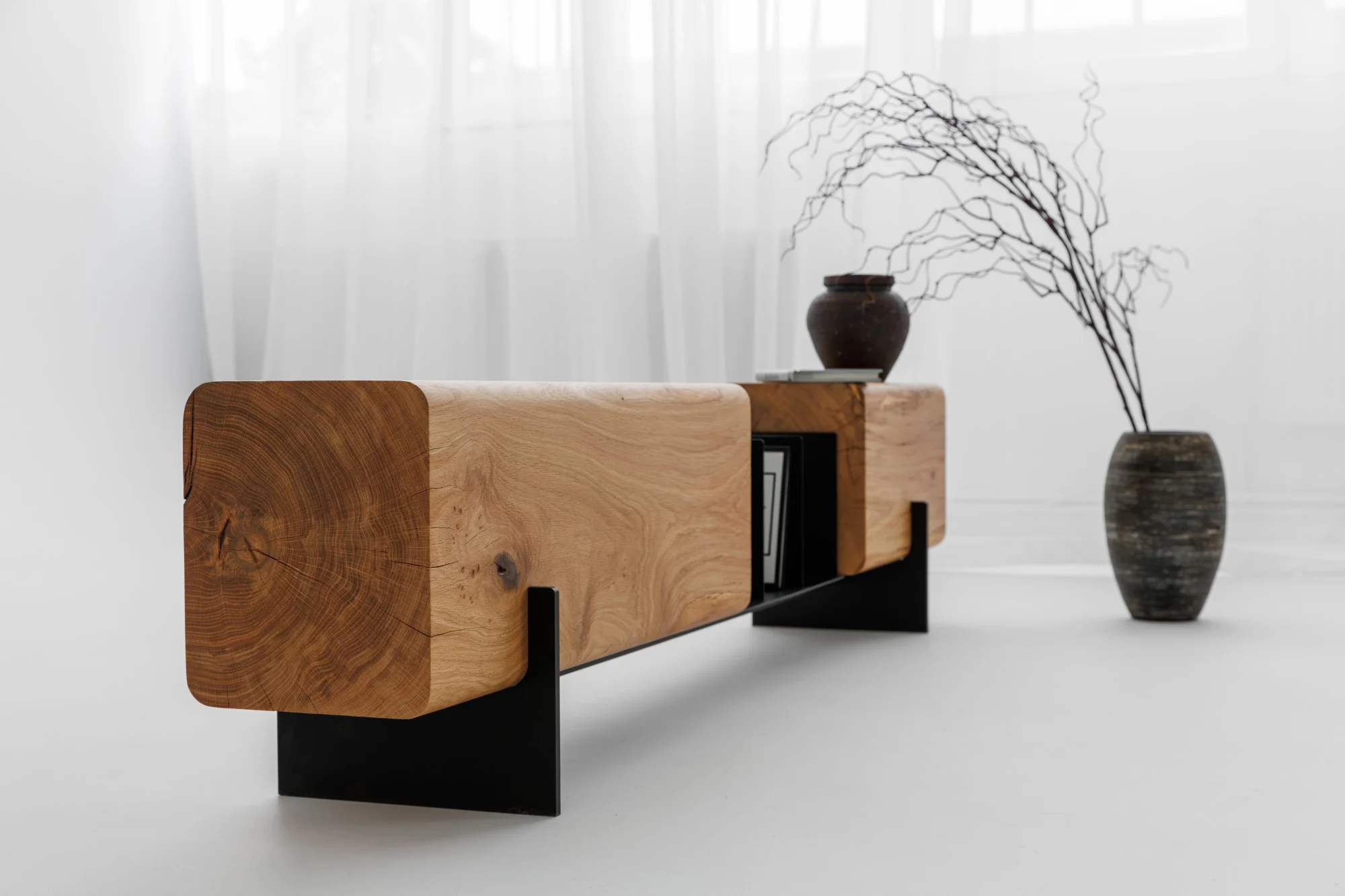 Element – Măsuță de Cafea și Bancă din Stejar Masiv și Metal - imagine 8