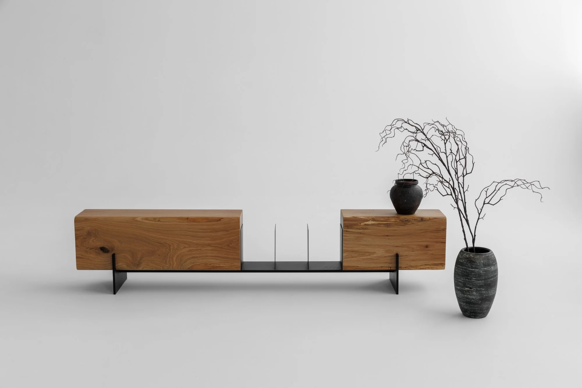 Element – Măsuță de Cafea și Bancă din Stejar Masiv și Metal - imagine 5