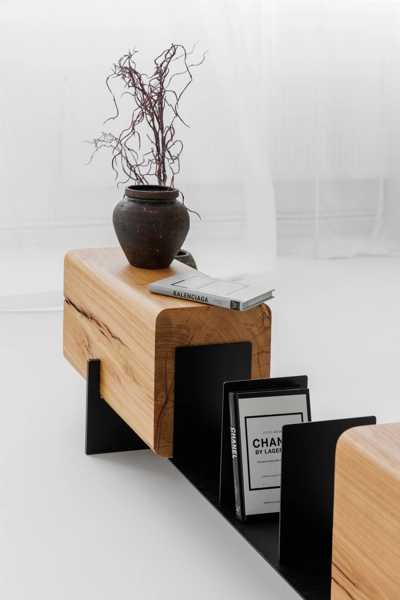 Element – Măsuță de Cafea și Bancă din Stejar Masiv și Metal - imagine 3